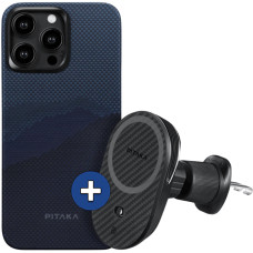 Набор чехол и автодержатель Pitaka MagEZ Case 4 StarPeak Over The Horizon для iPhone 15 Pro Max (KI1502POTH) и Car Mount Pro 2 Car Vent Black (CM2303N)