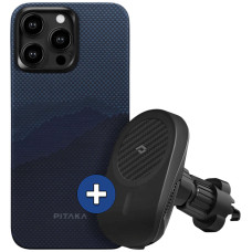 Набор чехол и автодержатель Pitaka MagEZ Case 4 StarPeak Over The Horizon для iPhone 15 Pro Max (KI1502POTH) и Car Mount Lite Car Vent Black (CM003)