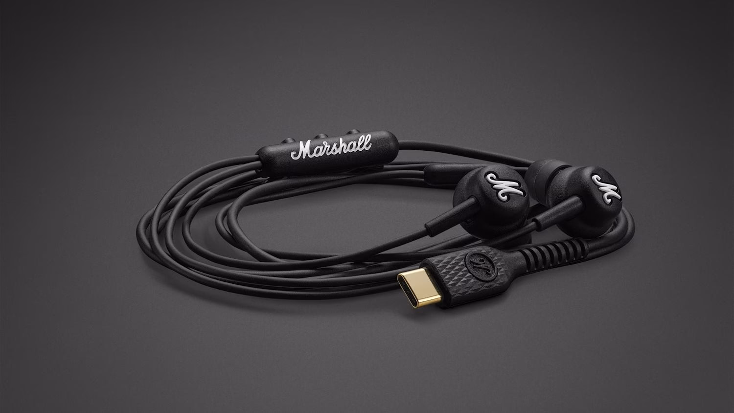 Проводные наушники Marshall Mode USB-C Black на темном фоне