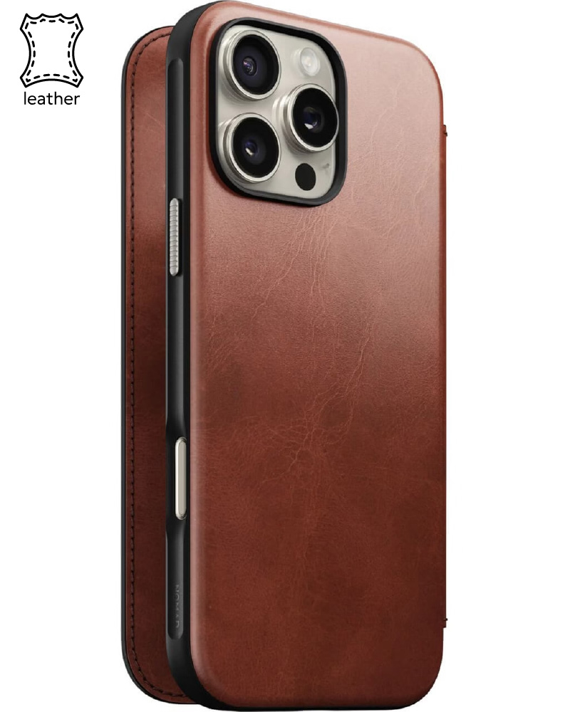 Nomad Modern Leather Folio Olde Dublin Horween for iPhone 16 Pro (NM01398585) - 3 - 1