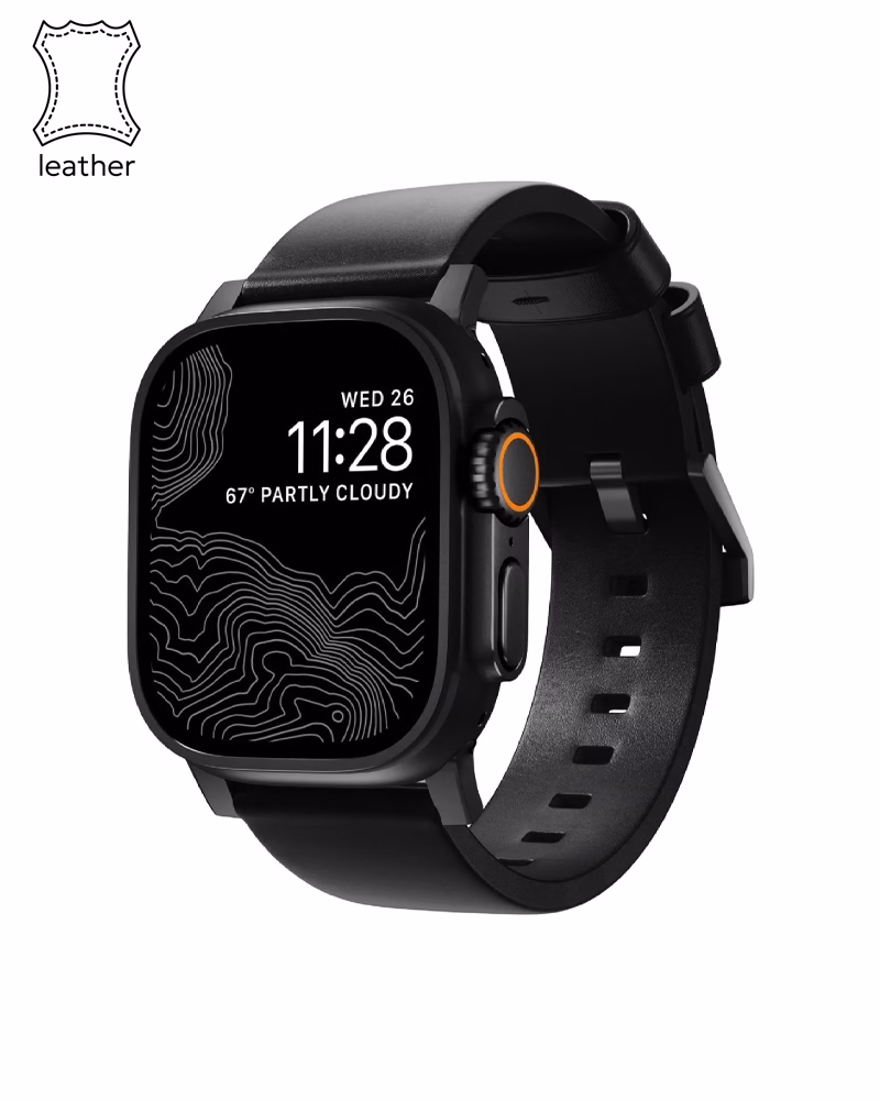 Ремінець Nomad Modern Leather Band Black Hardware Black Horween 46mm/49mm (NM1A41BM00)
