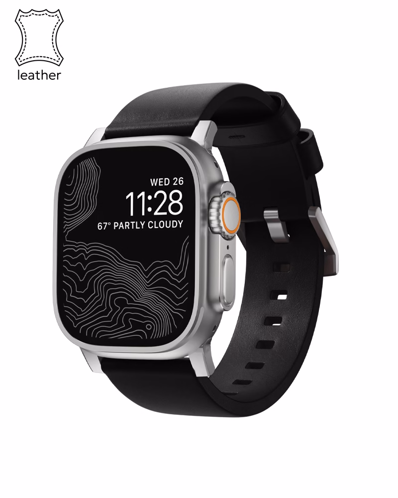 Ремінець Nomad Modern Leather Band Silver Hardware Black 46mm/49mm (NM01908685)