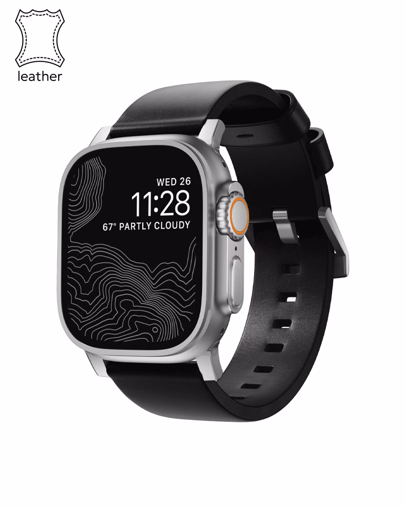 Ремінець Nomad Modern Leather Band Silver Hardware Black Horween 46mm/49mm (NM1A41SM00)