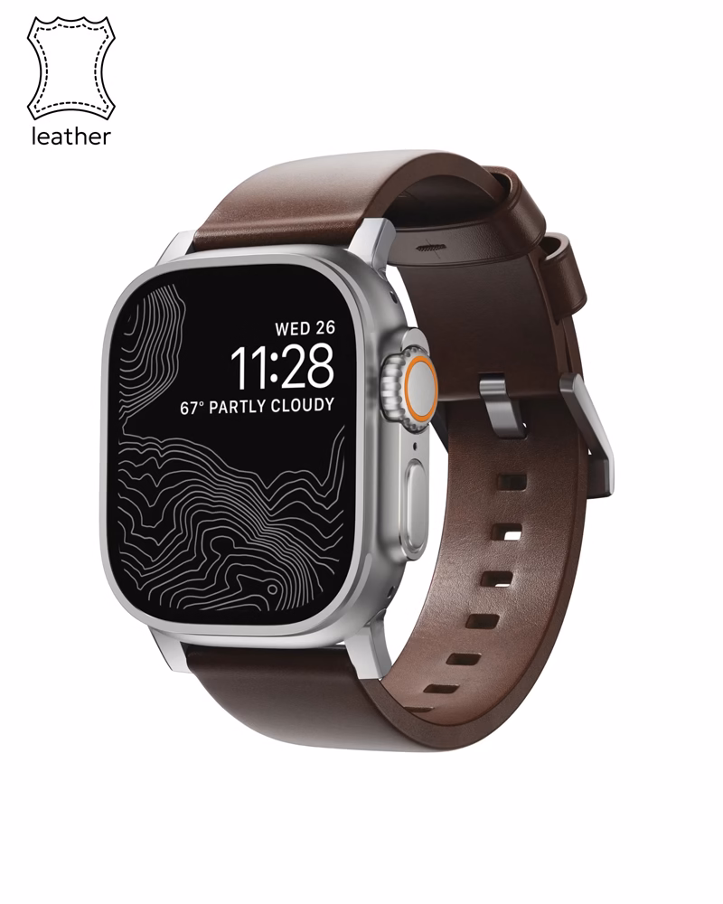 Ремінець Nomad Modern Leather Band Silver Hardware Rustic Brown Horween 46mm/49mm (NM1A4RSM00)