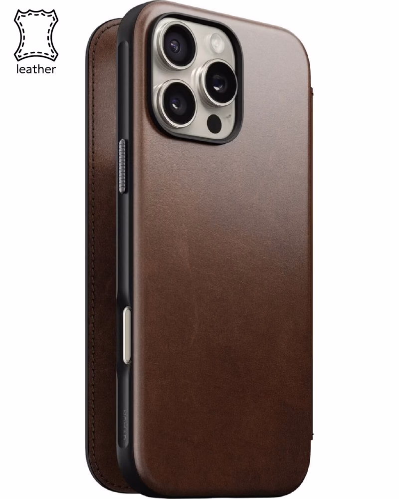 Чехол Nomad Modern Leather Folio Rustic Brown Horween for iPhone 16 Pro (NM01676485)