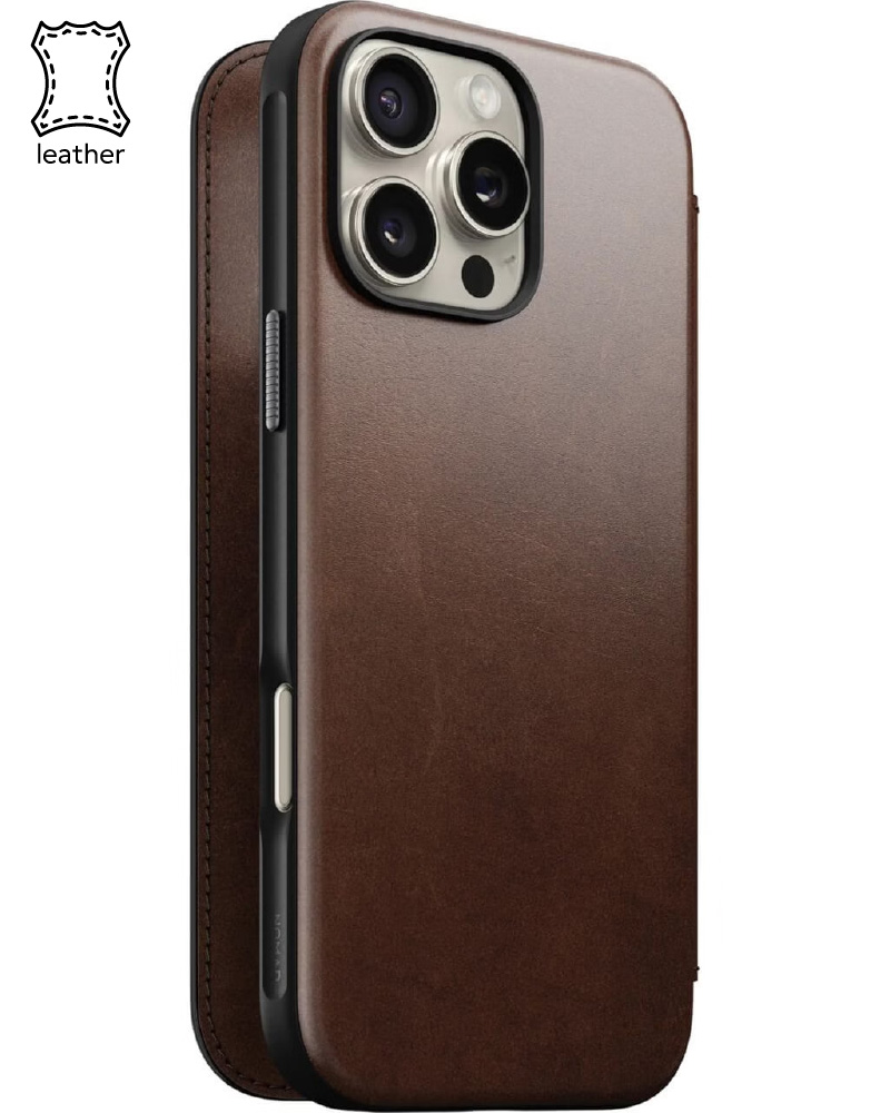 Чехол Nomad Modern Leather Folio Brown for iPhone 16 Pro (NM01679585) - 3 - 1