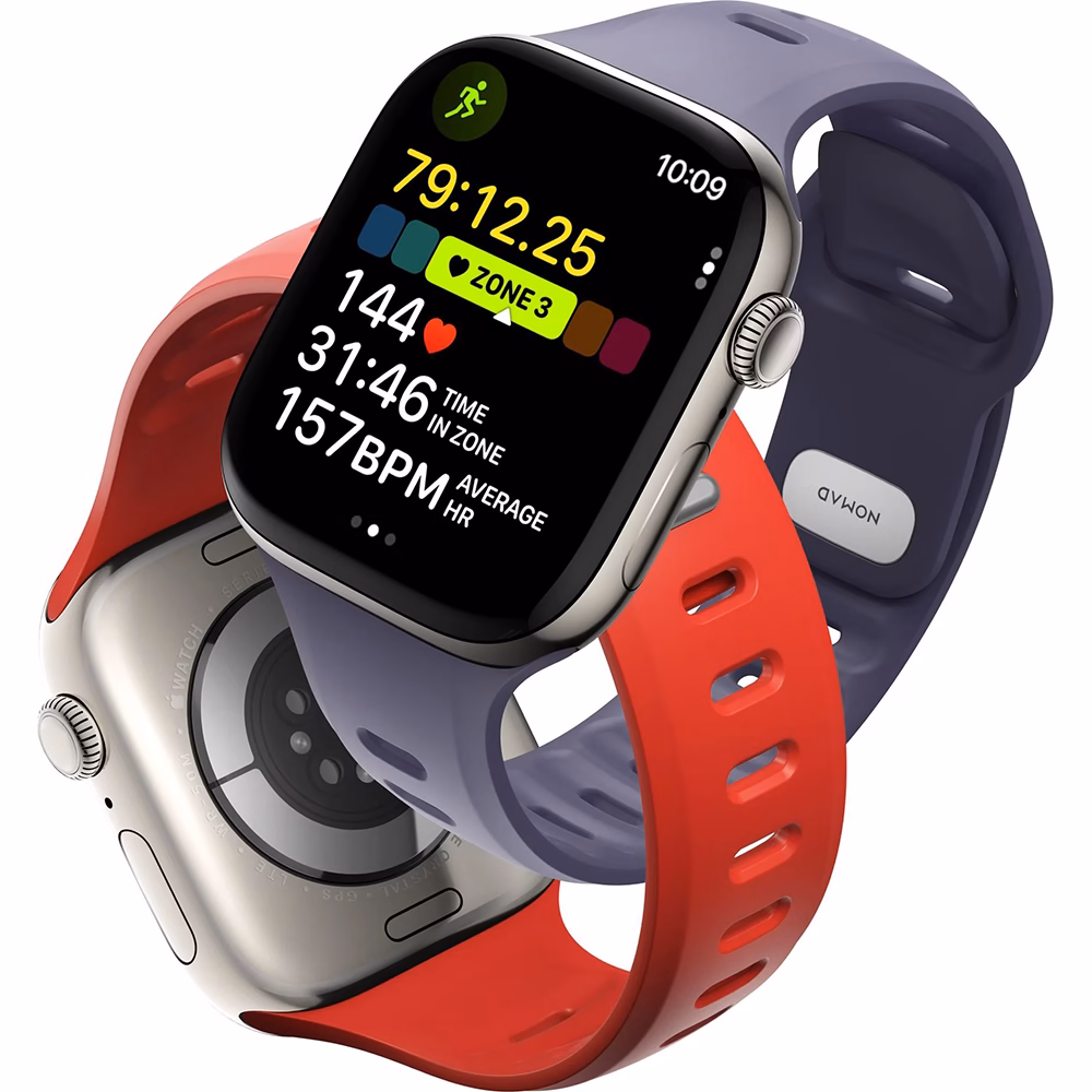 Эластичный ремешок Nomad Tempo Dusk для Apple Watch: эргономичная форма и вентиляционные отверстия.