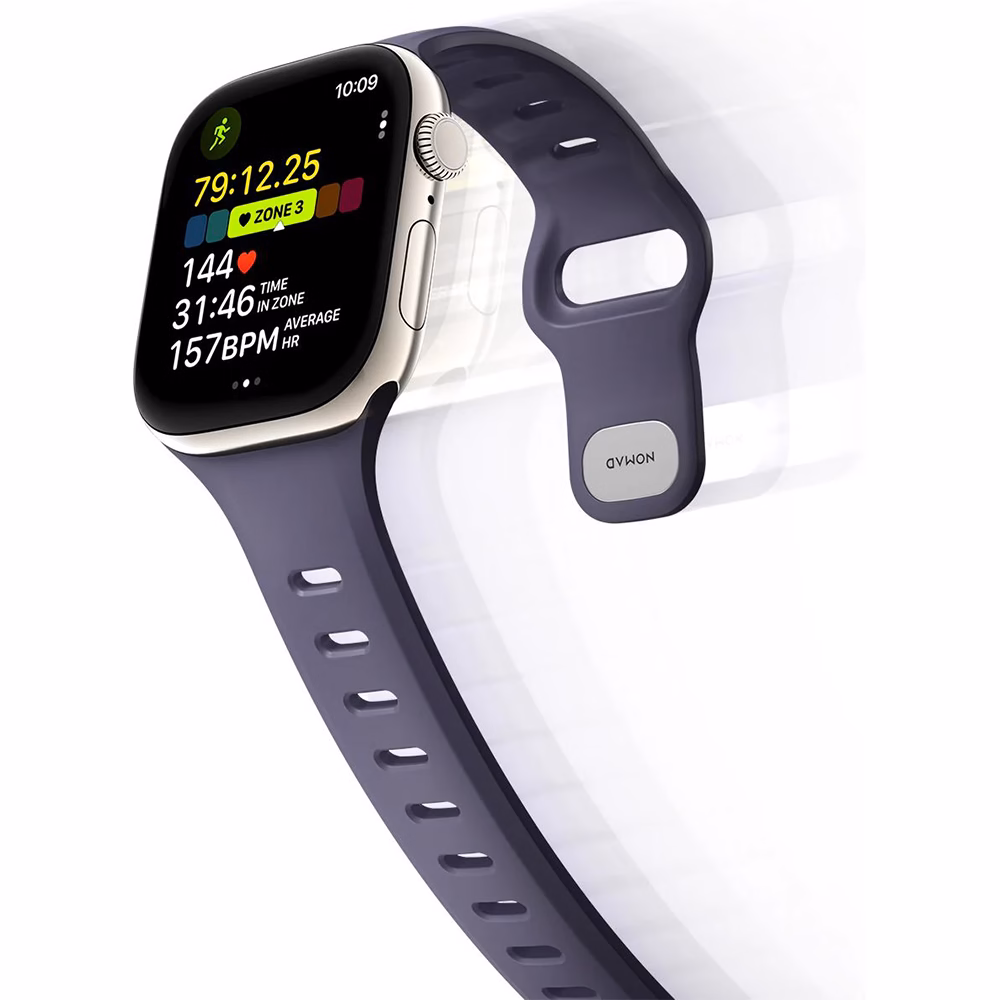 Гибкий силиконовый ремешок Nomad Tempo в цвете Dusk для Apple Watch 41/42mm с прочной металлической застежкой.