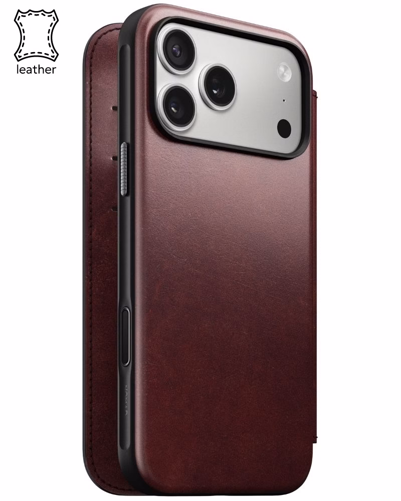 Кожаный чехол-книжка Nomad Modern Folio Horween Burgundy для iPhone 17 Pro