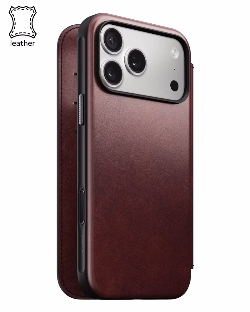 Кожаный чехол-книжка Nomad Modern Folio Horween Burgundy для iPhone 17 Pro - 1 - 0