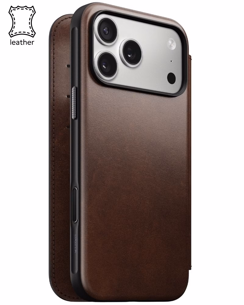 Кожаный чехол-книжка Nomad Modern Folio Horween Rustic Brown для iPhone 17 Pro Max