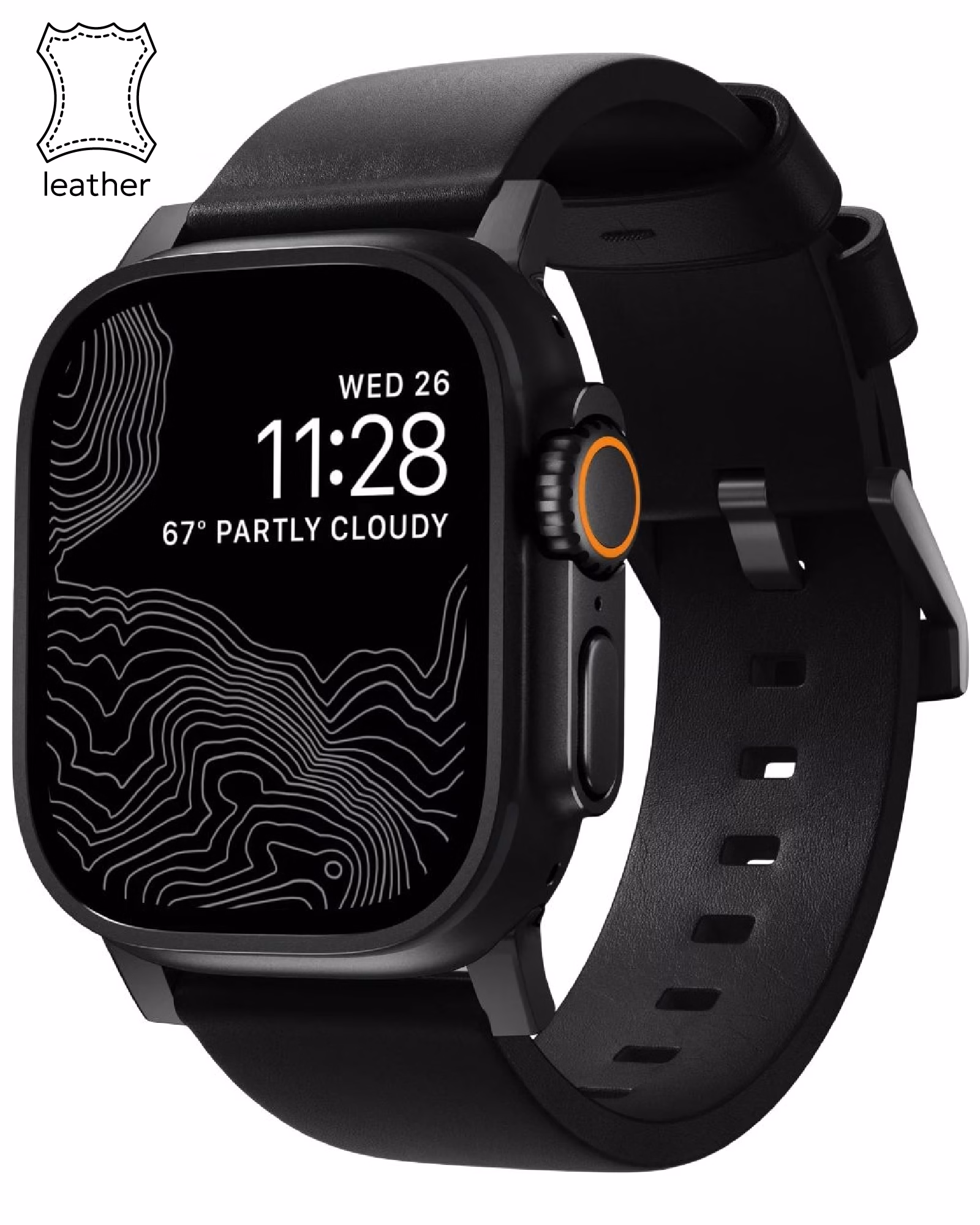 Nomad Modern Leather Band Black Hardware Black 46mm/49mm (NM01198185)