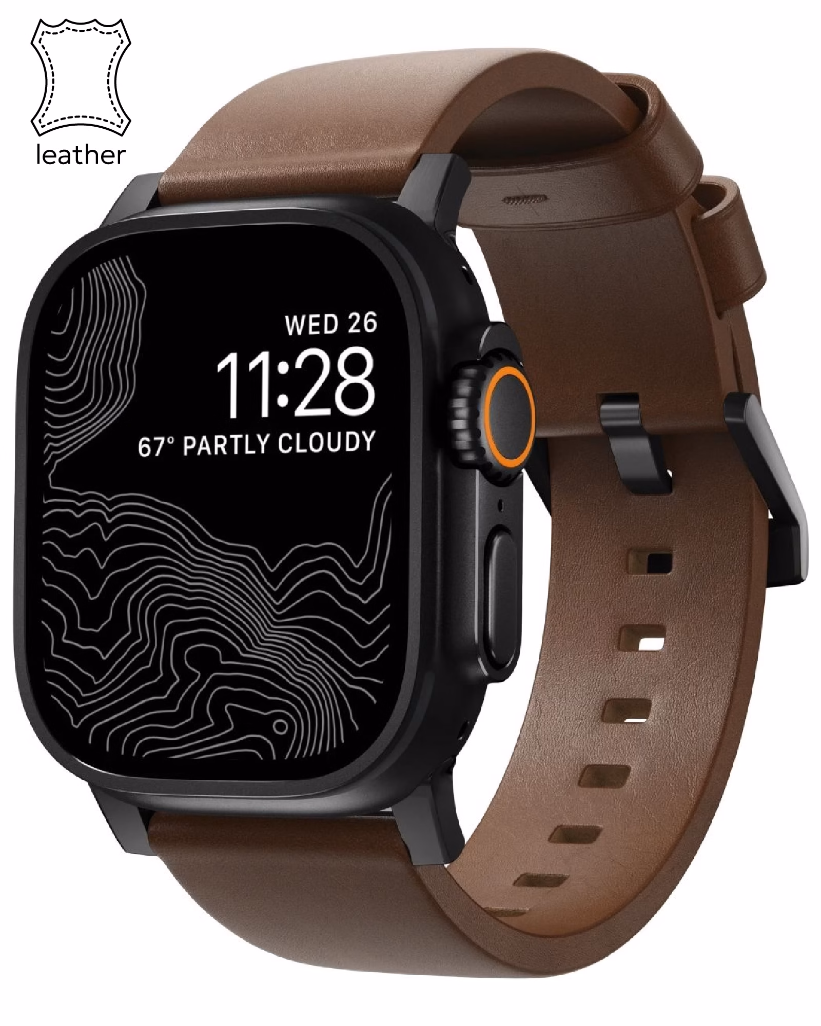Nomad Modern Leather Band Black Hardware Brown 46mm/49mm (NM01197485)