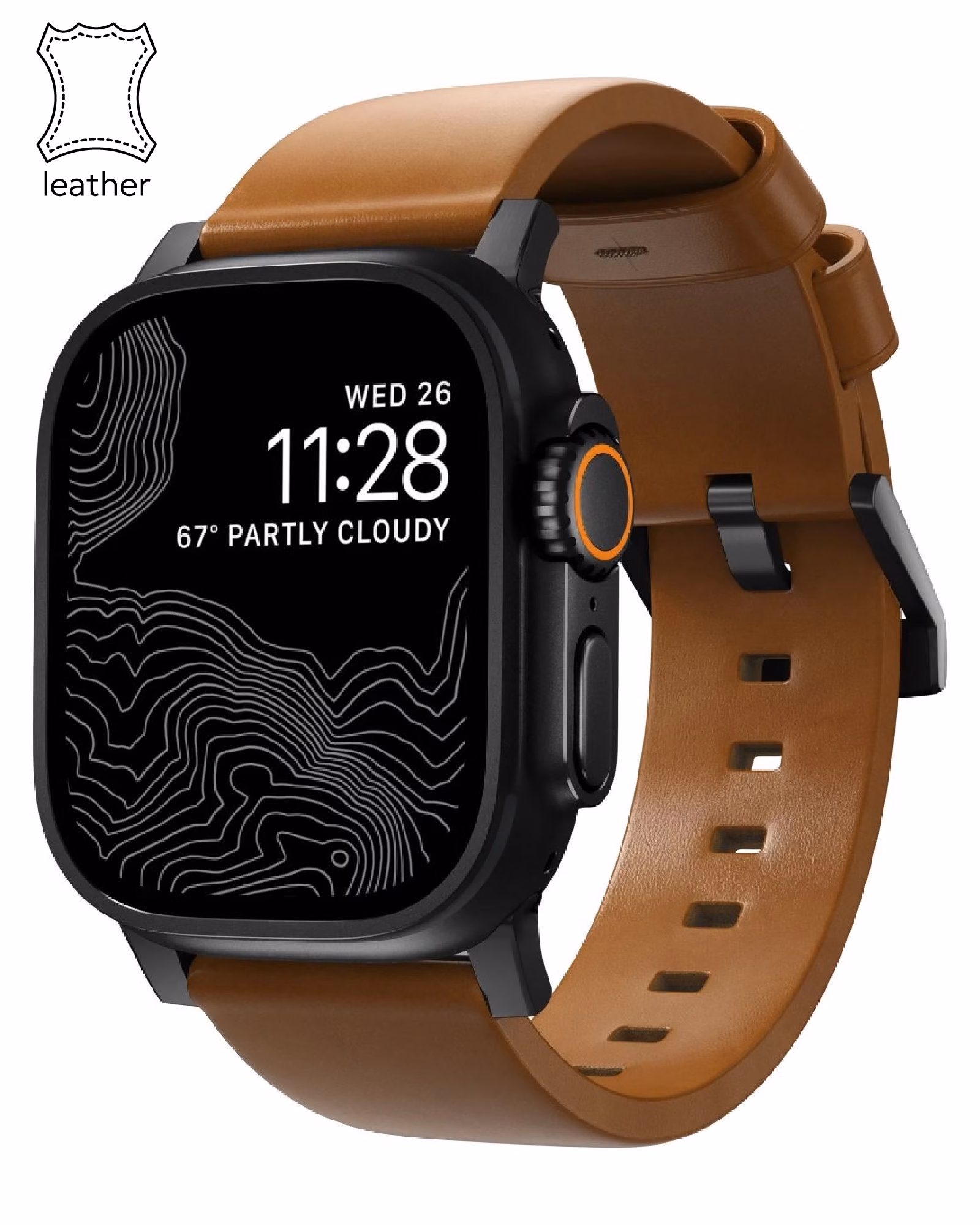 Nomad Modern Leather Band Black Hardware English Tan 46mm/49mm (NM01804185)
