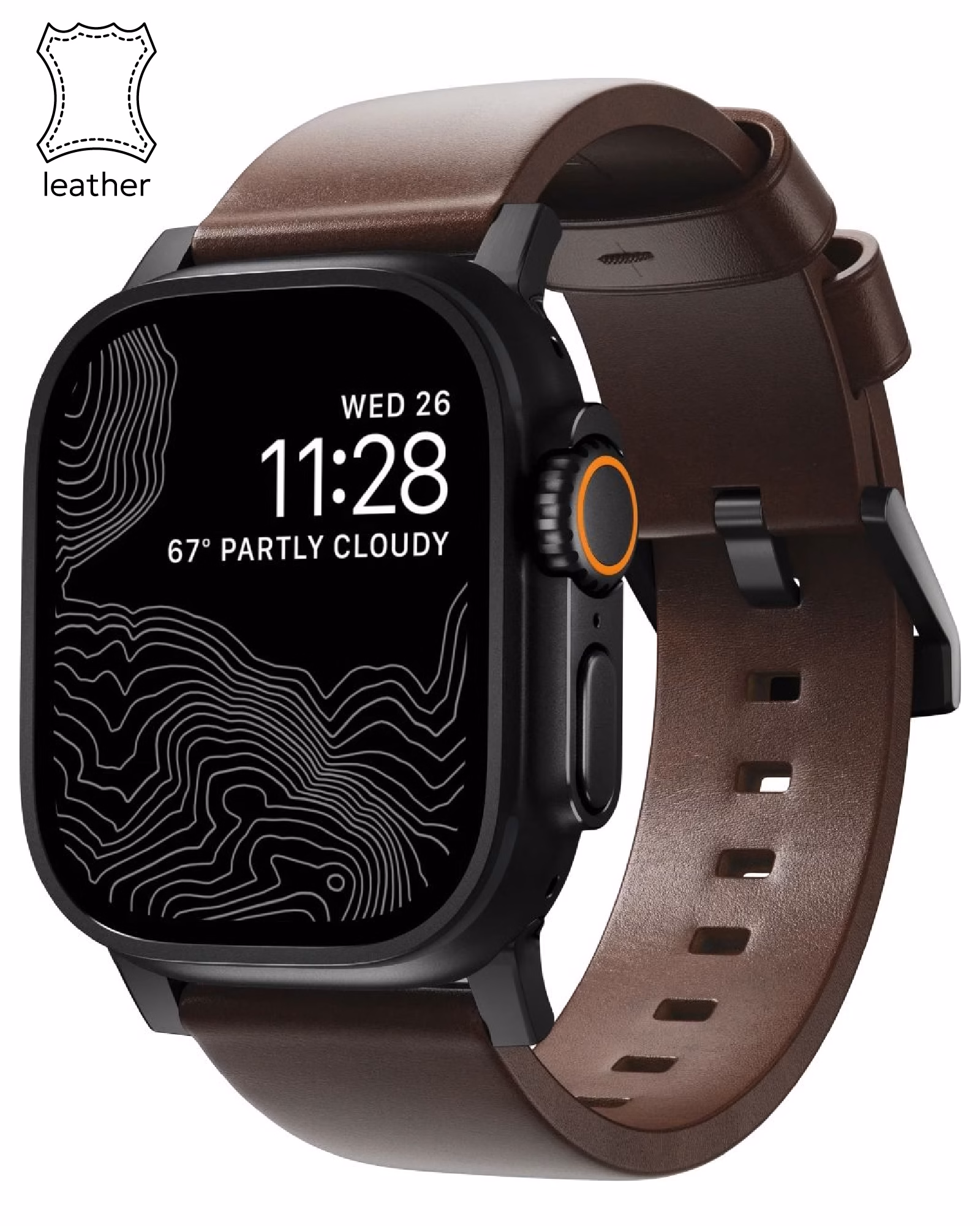 Ремінець Nomad Modern Leather Band Black Hardware Rustic Brown Horween 46mm/49mm (NM1A4RBM00)