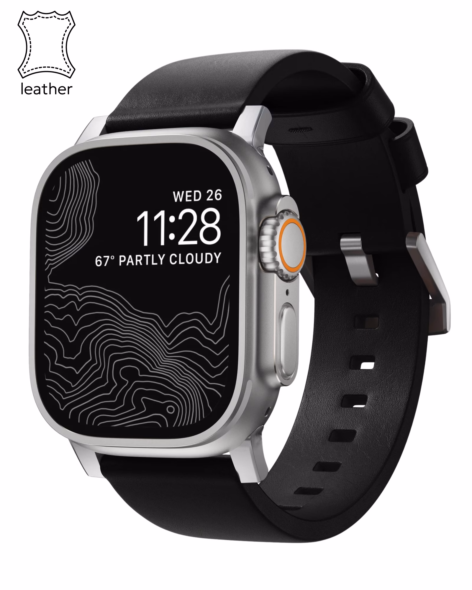 Ремінець Nomad Modern Leather Band Silver Hardware Black 46mm/49mm (NM01908685)