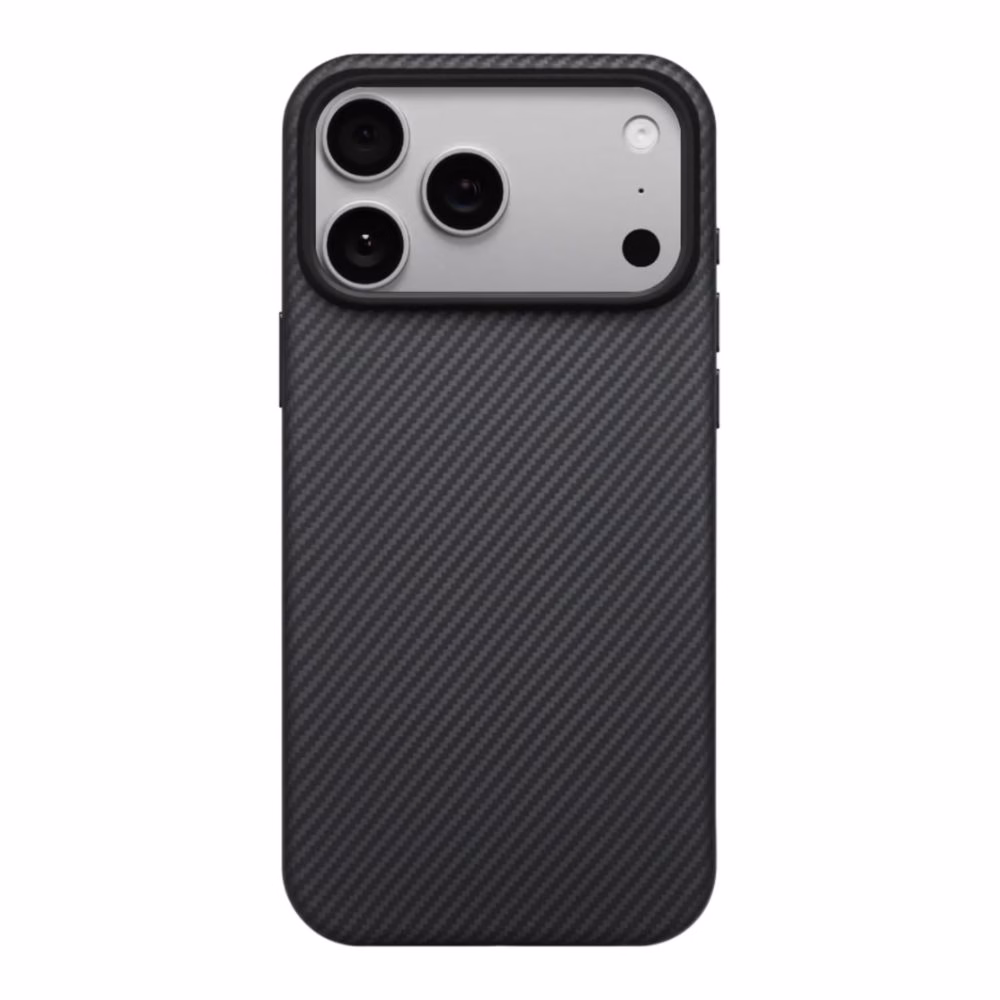 Ультратонкий защитный чехол Pitaka Sunset из сверхпрочного арамидного волокна для iPhone на студийном белом фоне