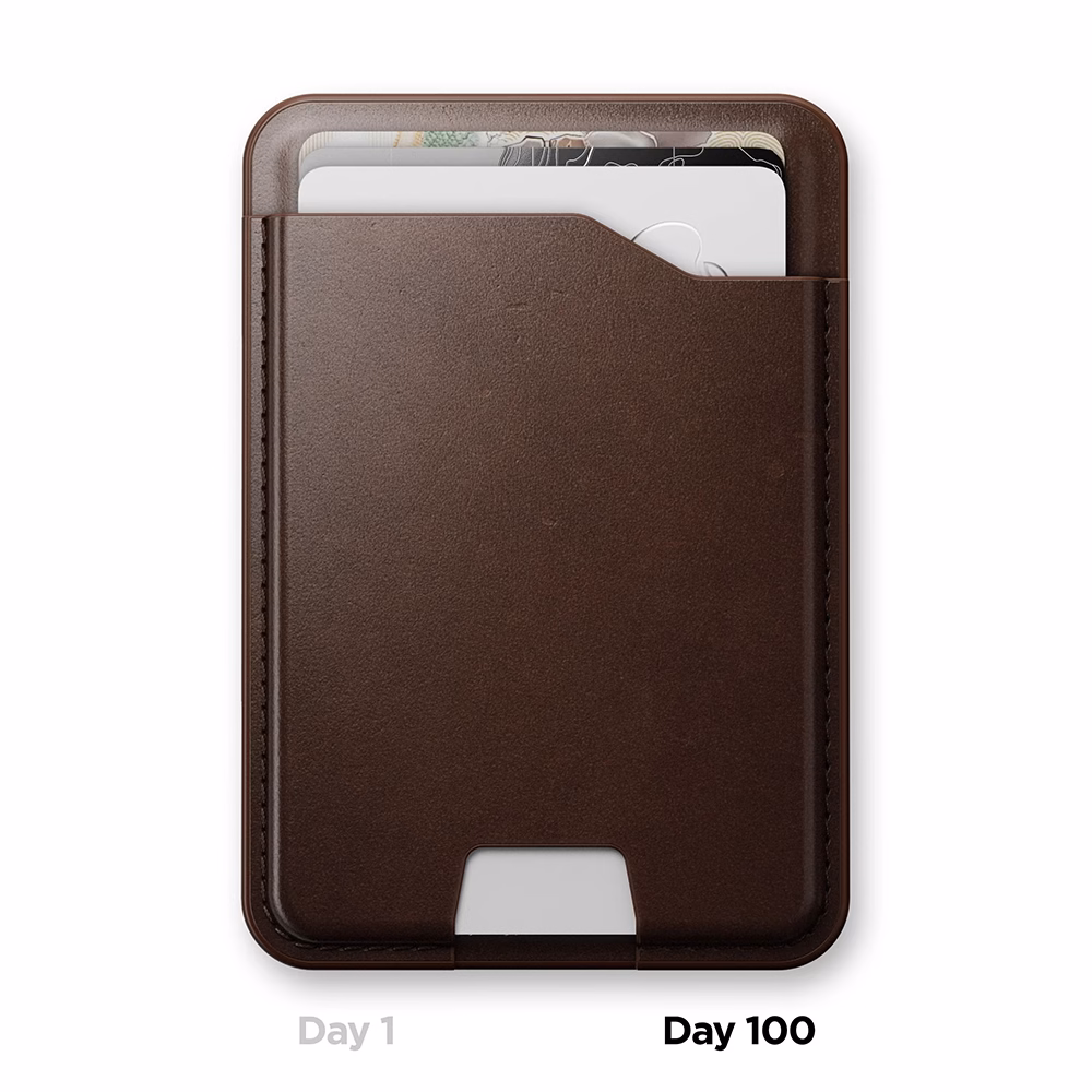 Кожаный кошелек Nomad Camino Brown после 100 дней использования с патиной