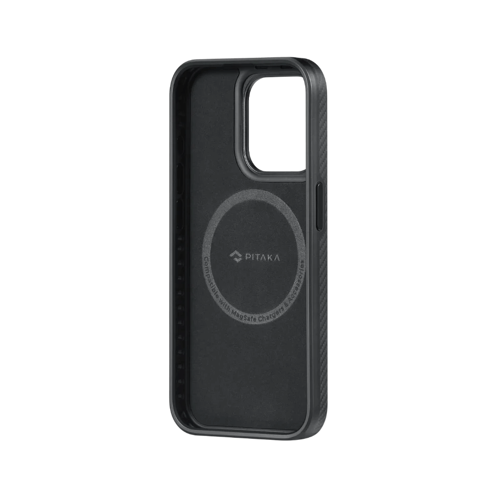 Набір чохол та автотримач Pitaka MagEZ Case Pro 4 Twill 600D Black/Grey для iPhone 15 Pro Max (KI1501PMPA) та Car Mount Pro 2 Car Vent Black (Tesla) (CM2302T)