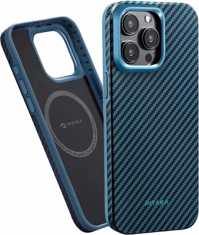 sliding Чехол-накладка Pitaka MagEZ Case Pro 4 Twill 1500D Black/Blue for iPhone 15 Pro