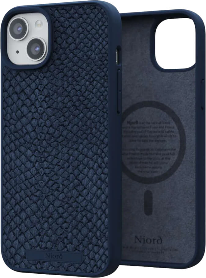 Чехол-накладка Njord Salmon Leather MagSafe Case Blue для iPhone 15 Plus