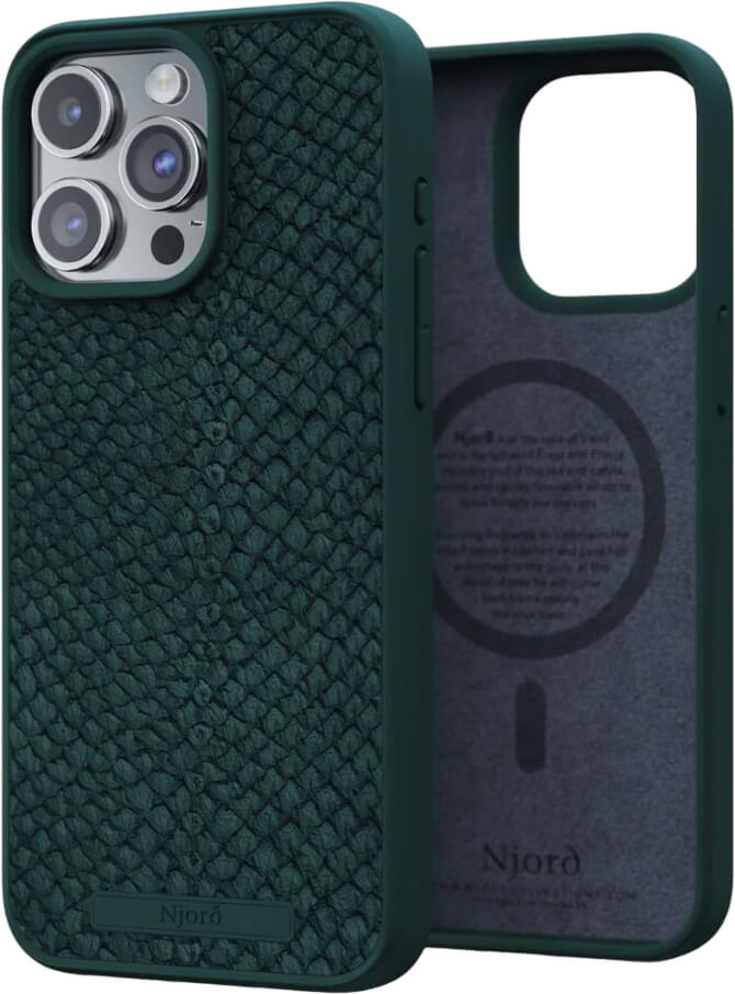 Чехол-накладка Njord Salmon Leather MagSafe Case Green для iPhone 15 Pro Max