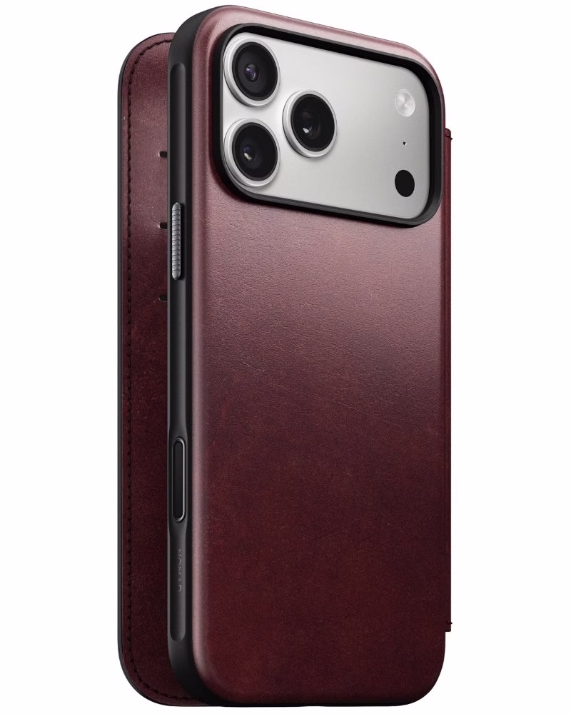 sliding Шкіряний чохол-книжка Nomad Modern Folio Horween Burgundy для iPhone 17 Pro