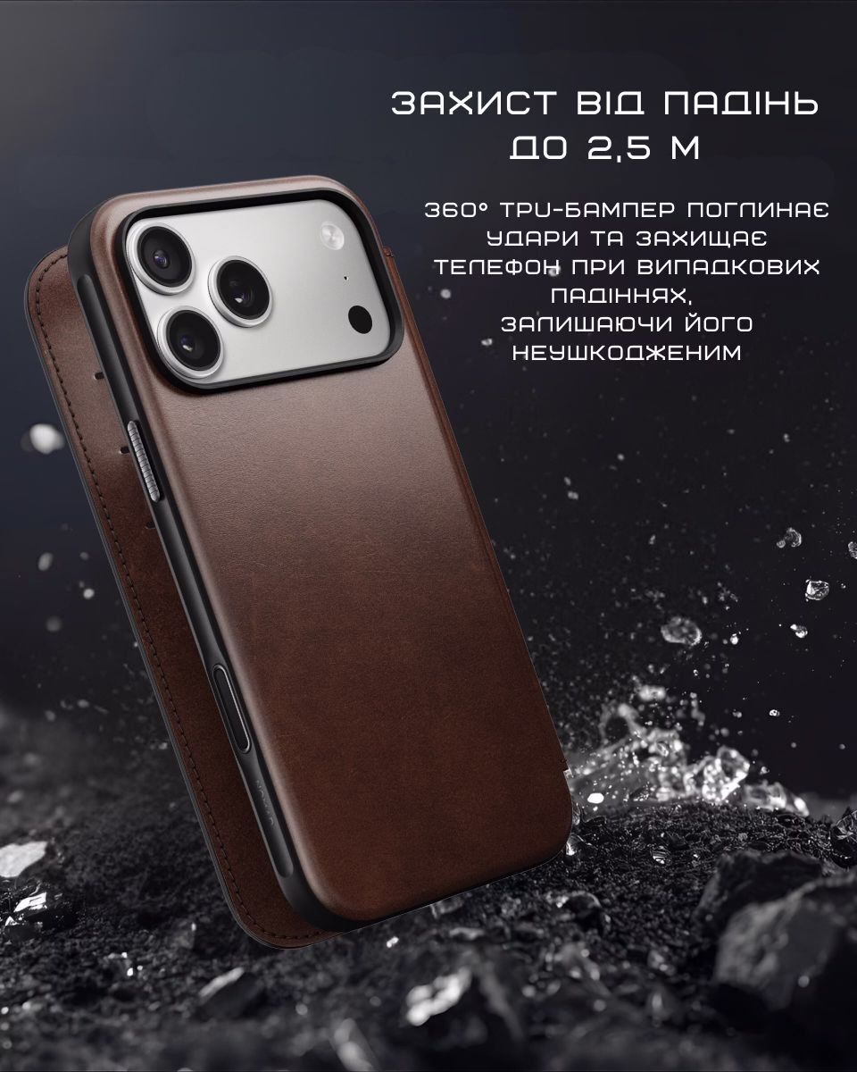 Шкіряний чохол-книжка Nomad Modern Folio Horween Rustic Brown для iPhone 17 Pro Max Шкіряний чохол-книжка Nomad Modern Folio Horween Rustic Brown для iPhone 17 Pro Max - 1 - 5