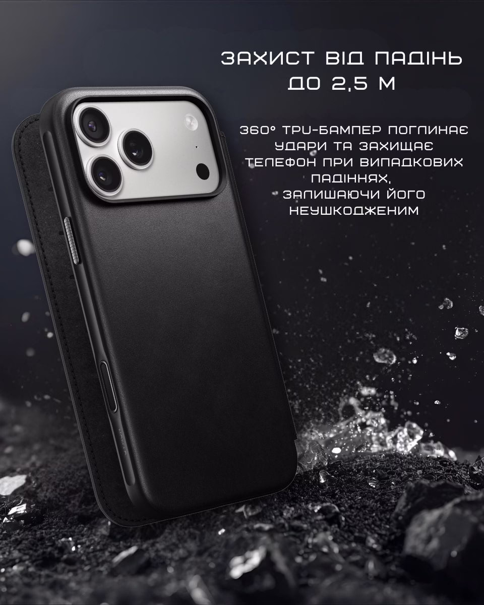Шкіряний чохол-книжка Nomad Modern Folio Black для iPhone 17 Pro Шкіряний чохол-книжка Nomad Modern Folio Black для iPhone 17 Pro - 1 - 5