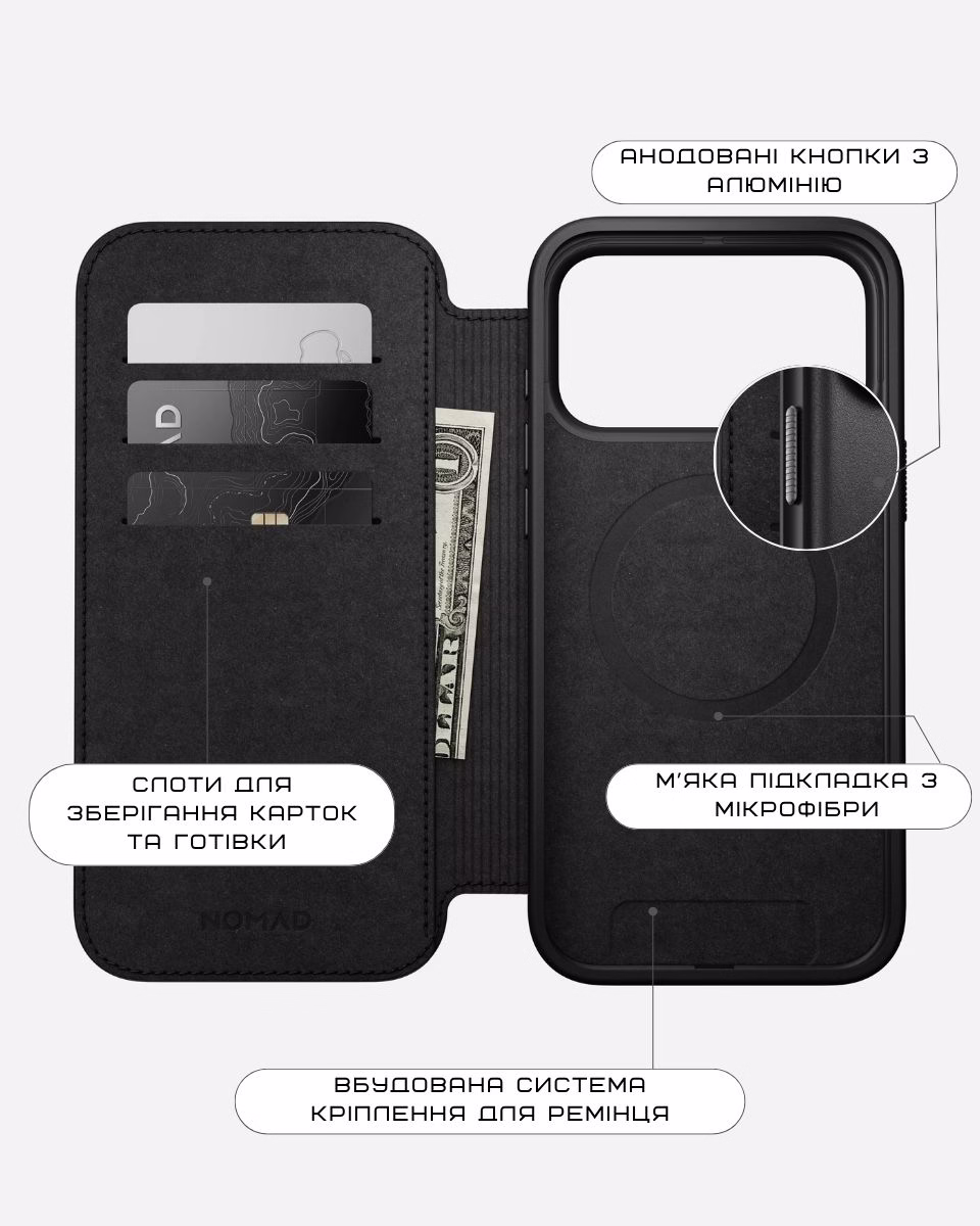 Шкіряний чохол-книжка Nomad Modern Folio Black для iPhone 17 Pro Шкіряний чохол-книжка Nomad Modern Folio Black для iPhone 17 Pro - 1 - 9